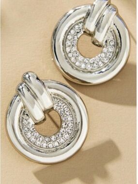 Anthropologie NIP Silver Round Crystal Drop Earrings
